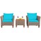 Modern Patio Conversation Set 3 Piece Rattan Sofas with Cushions Acacia Coffee Table